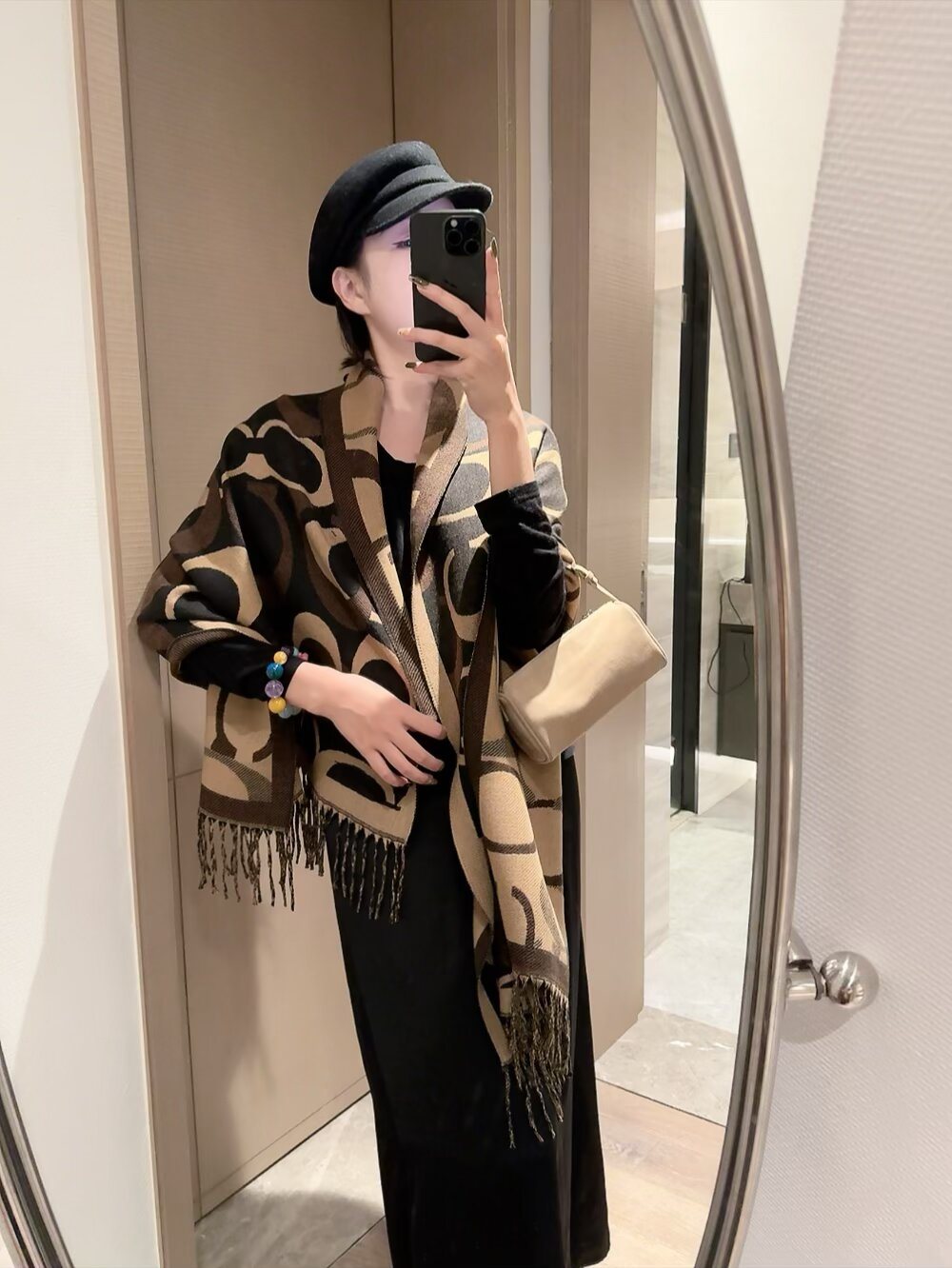 Coach Linked-Letter Fringe Scarf — model
