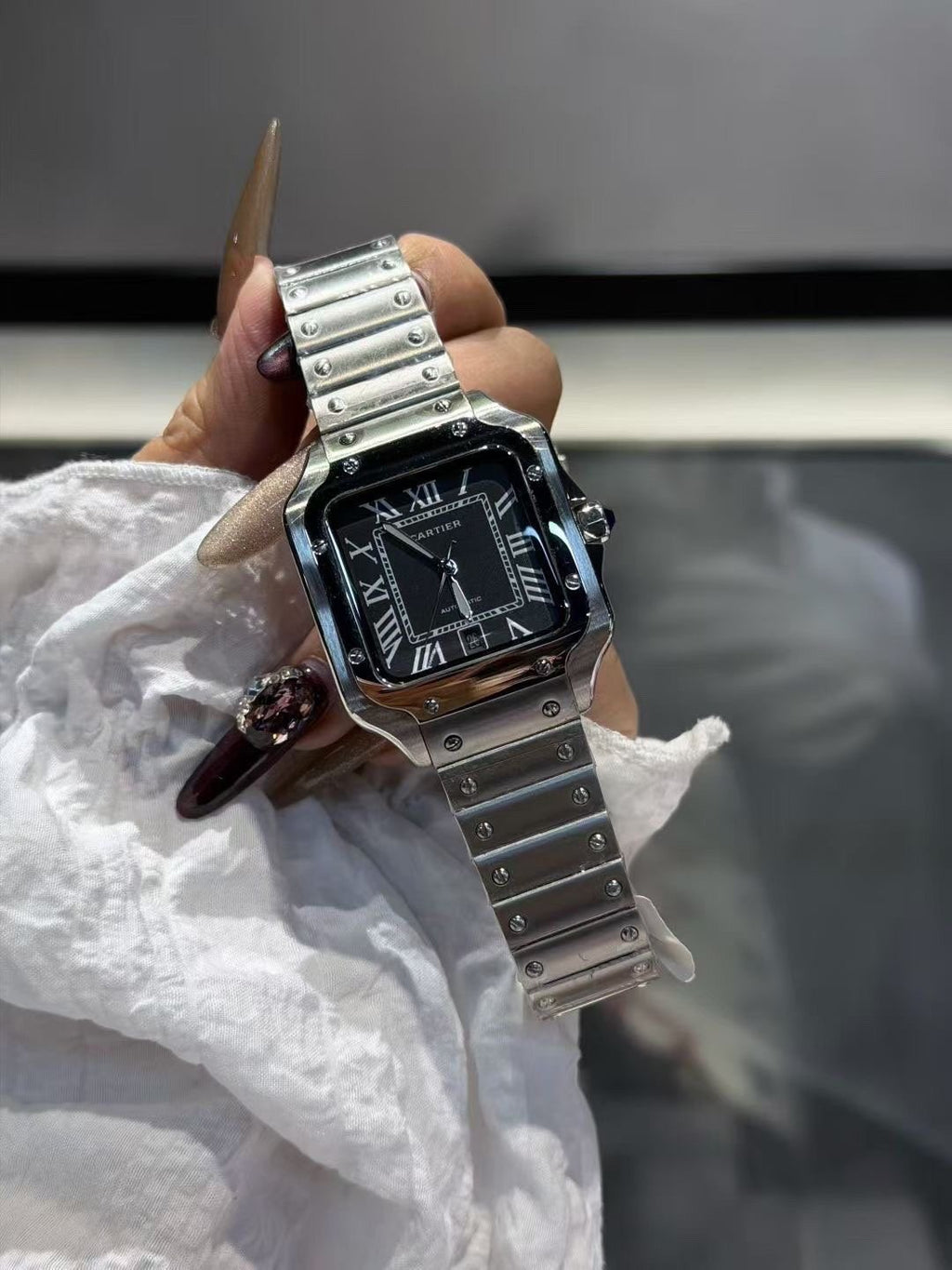Cartier Black Dial Square Watch — front