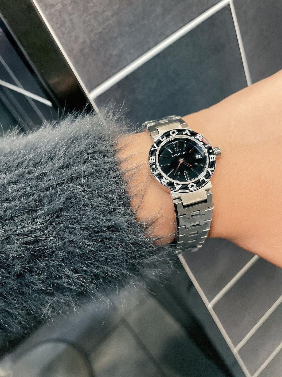 Bulgari Black Dial Silver-Tone Bracelet Watch — model