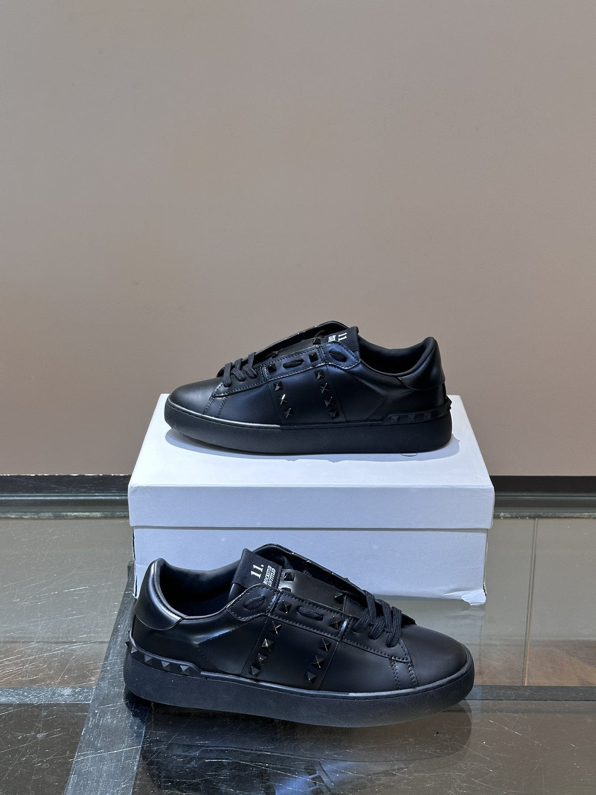 Black Studded Low-Top Sneakers — front
