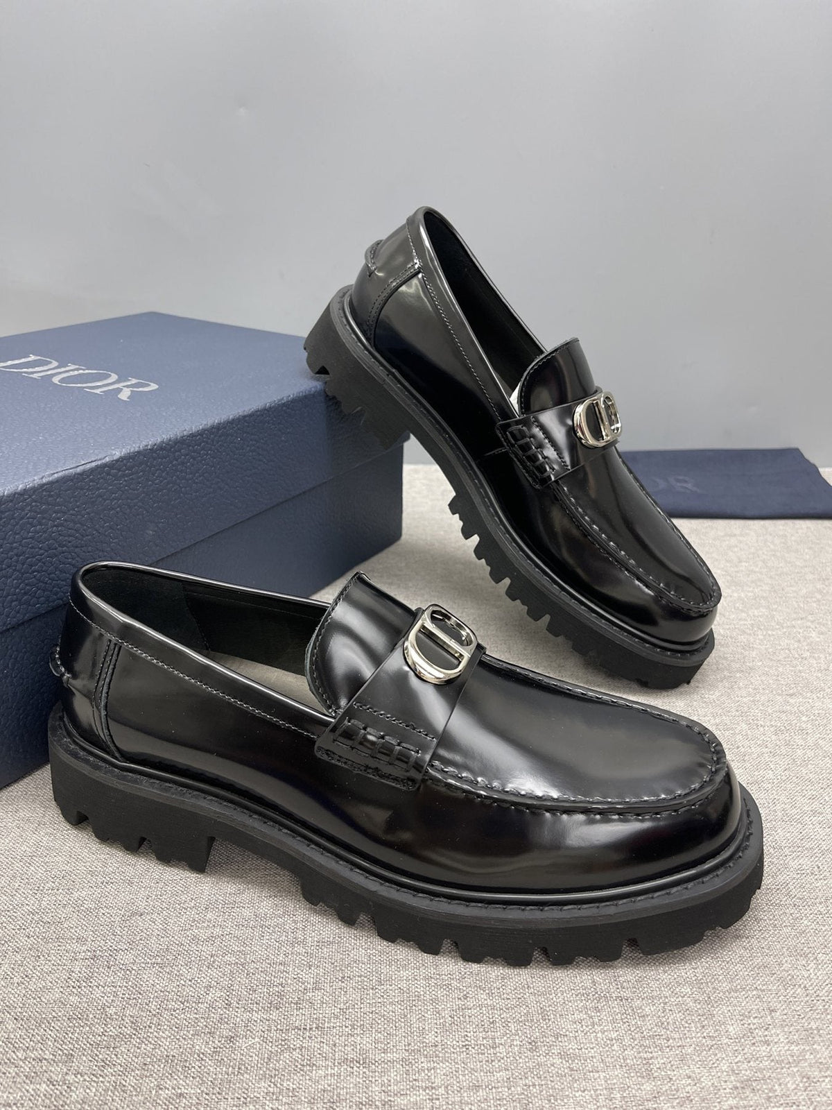 Dior Black Buckle Loafers — side
