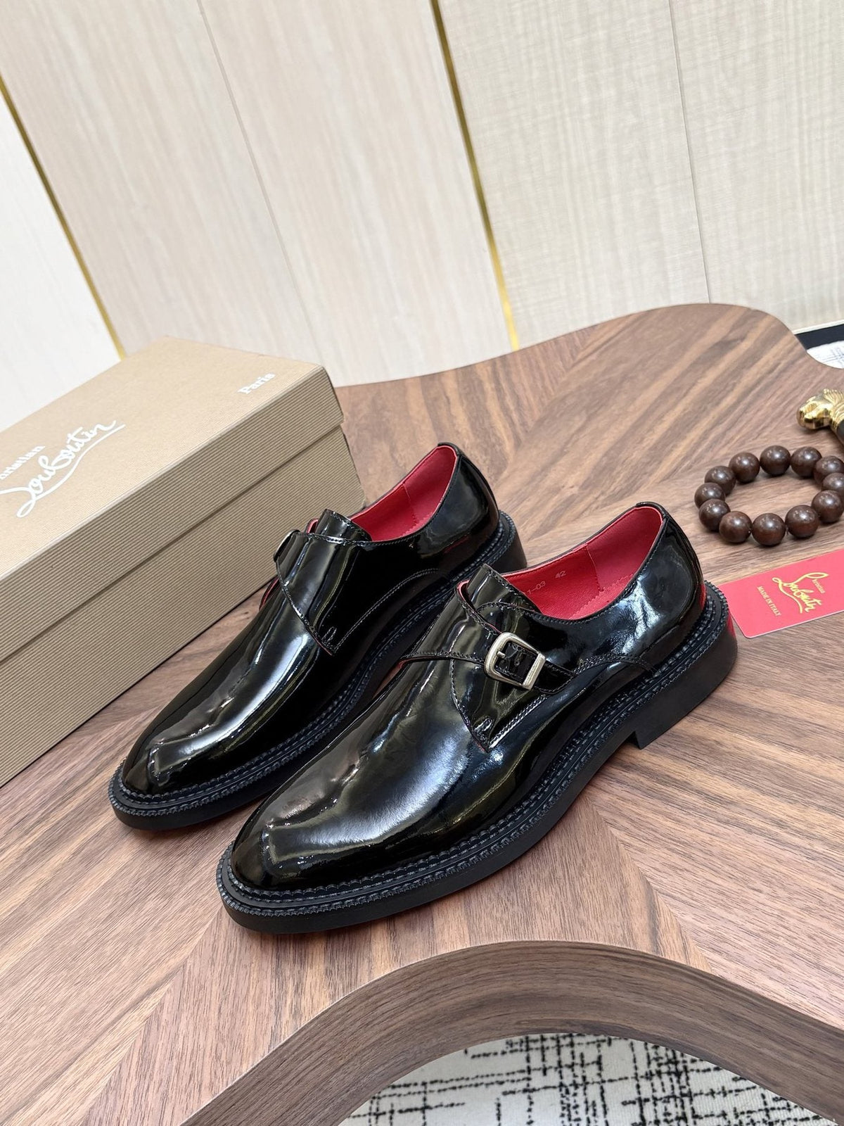 Black Glossy Buckle Dress Shoes — front