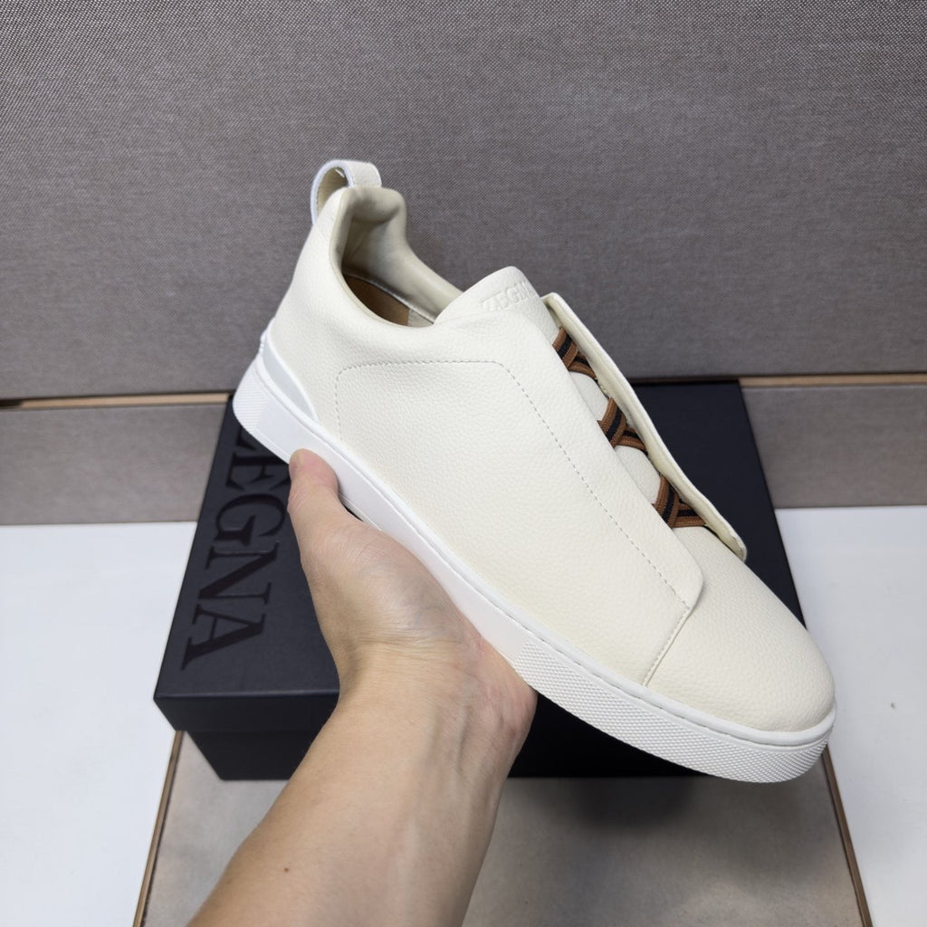 Zegna Cream Brown Lace Low-Top Sneakers — model