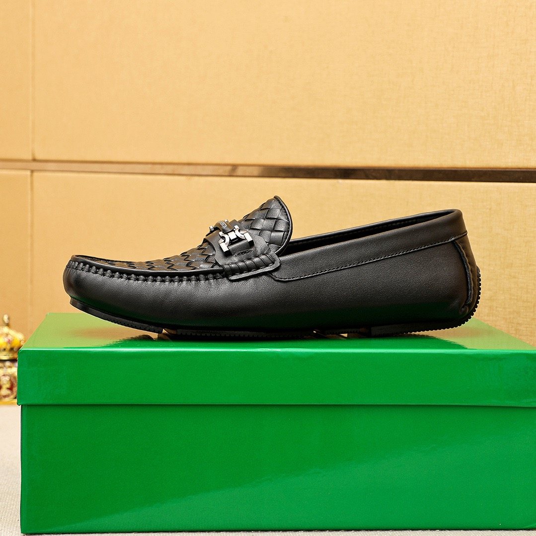 Bottega Veneta Black Woven Slip-On Loafers — side