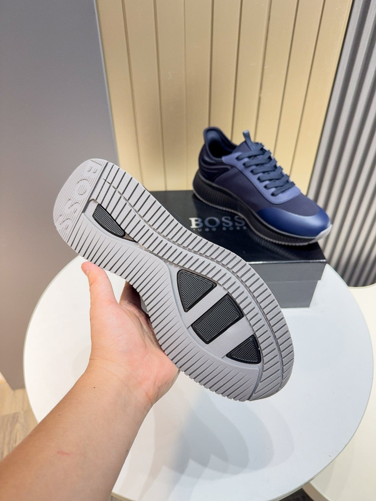 BOSS Navy Blue Lace-Up Sneakers — detail