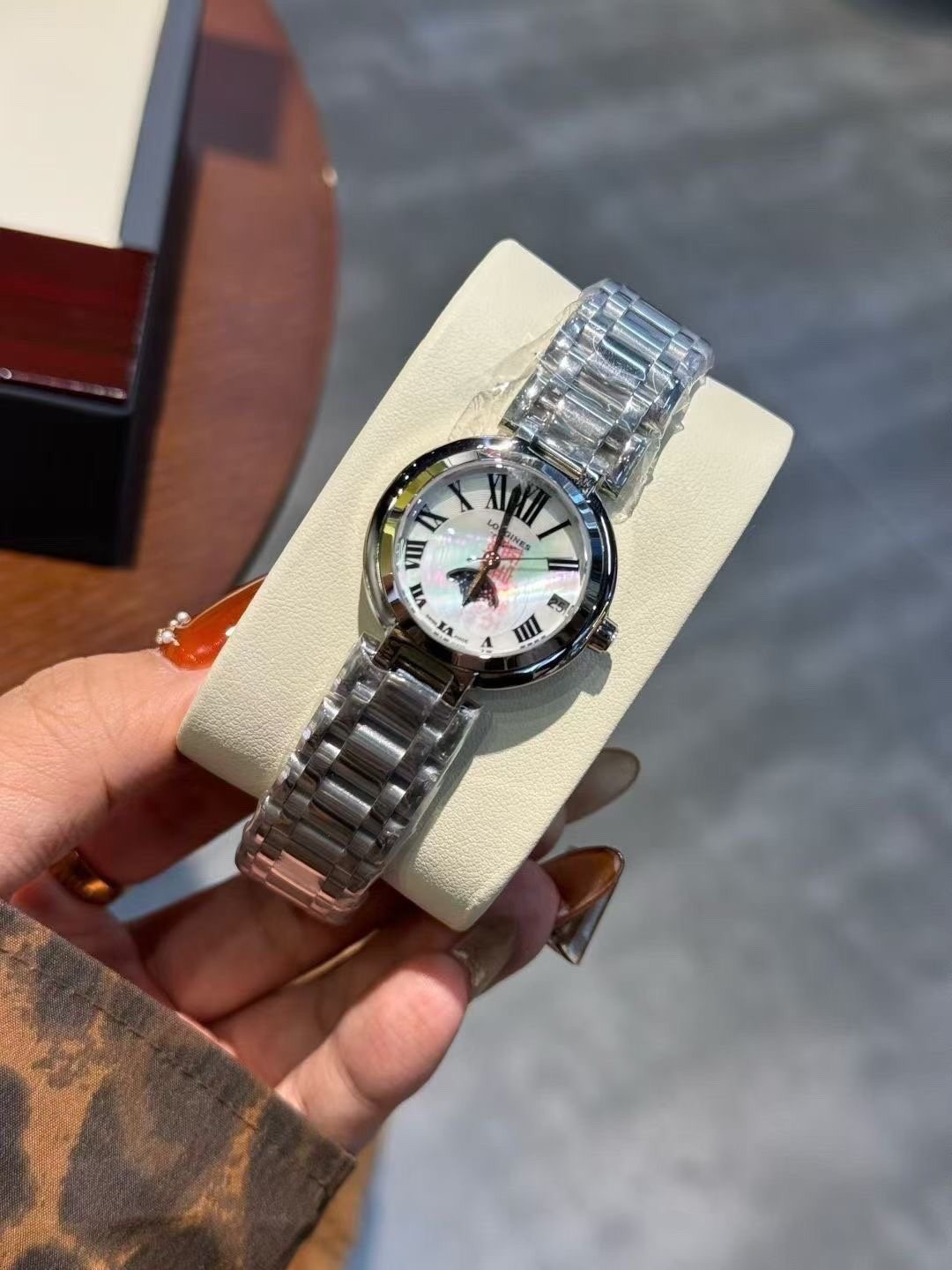 Longines White Dial Moonphase Watch — front