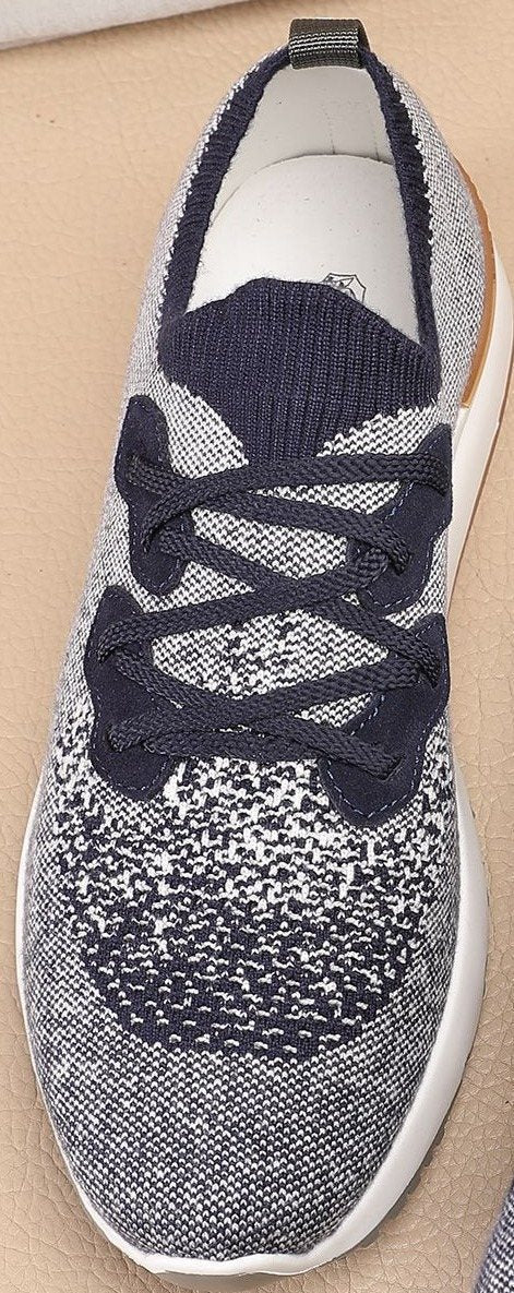 Brunello Cucinelli Gray Knit Sneakers — front