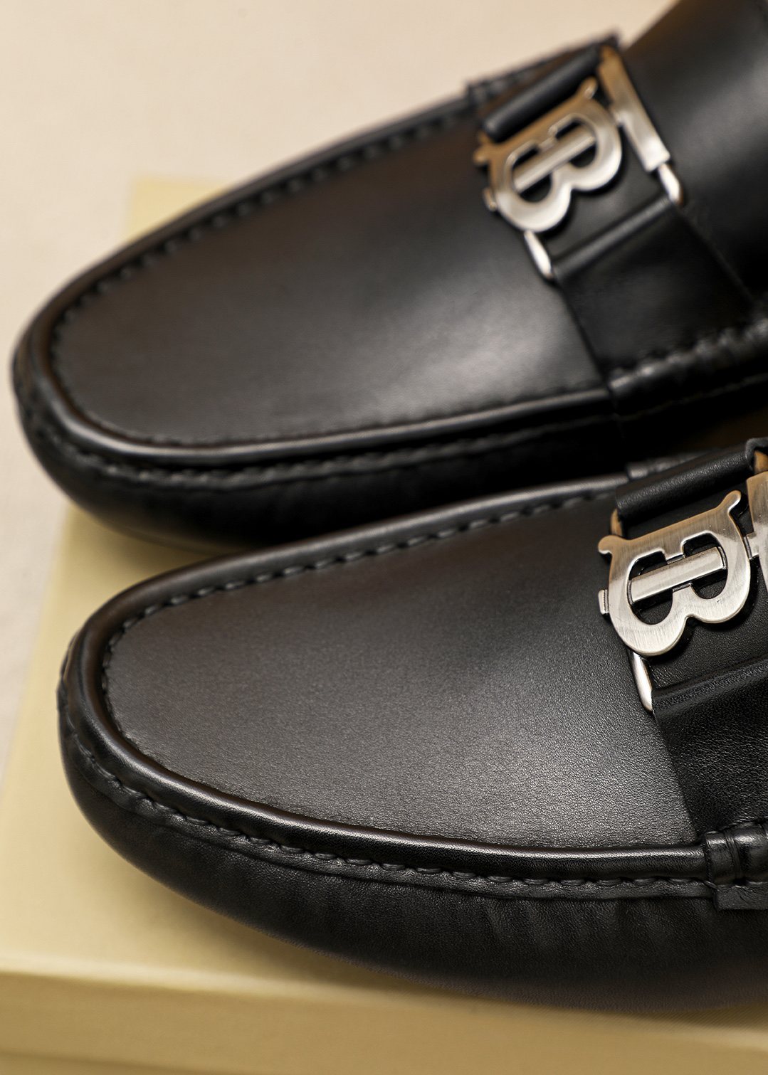 Burberry Black Metal Monogram Loafers — detail