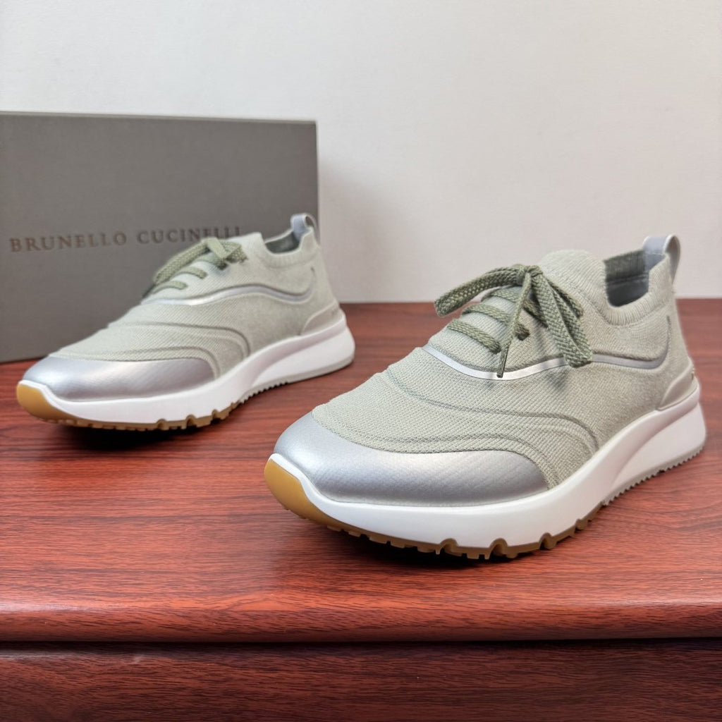Brunello Cucinelli Light Green Knit Sneakers — front