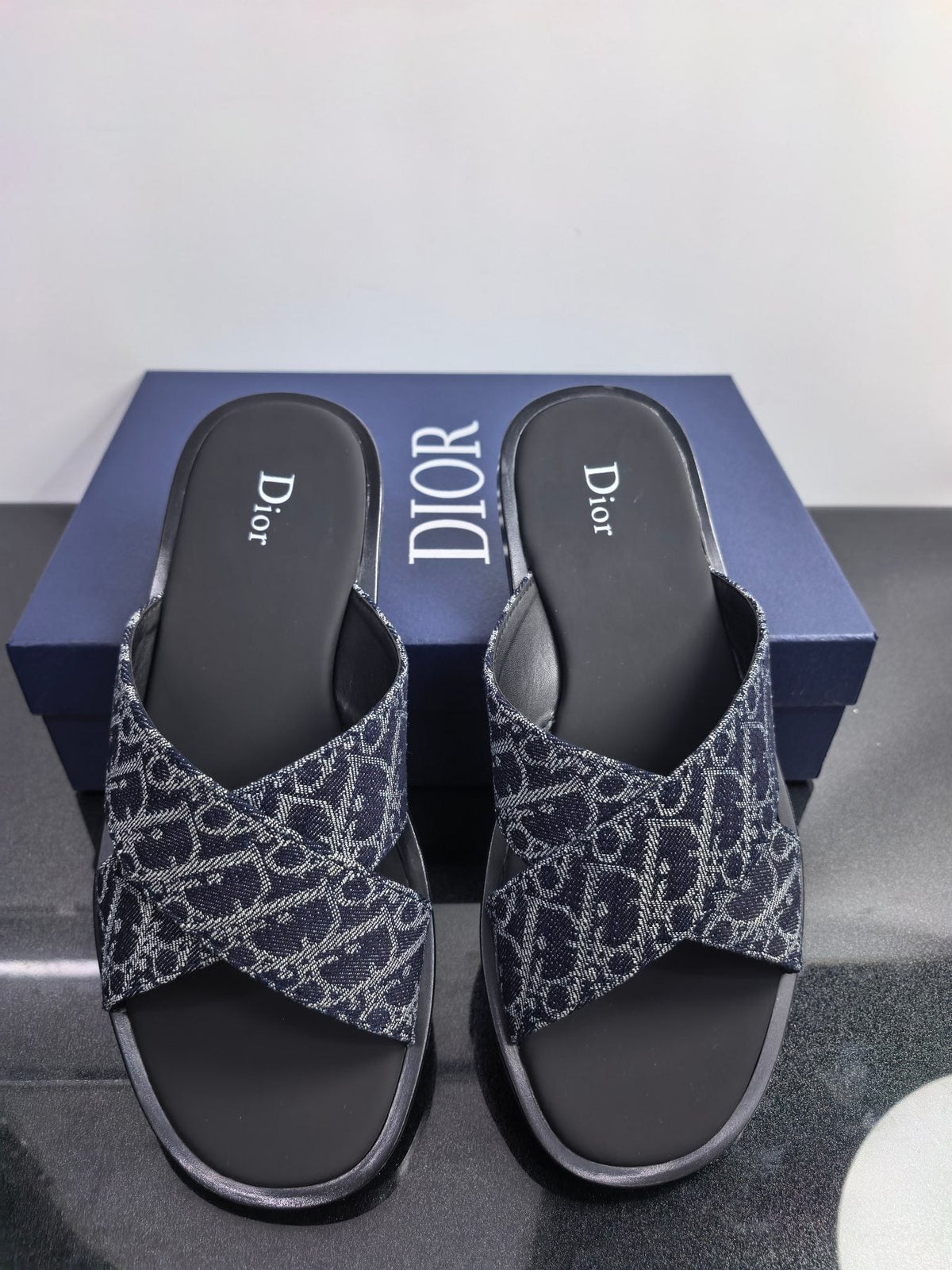 Dior Beige Pattern Crossover Slide Sandals — front