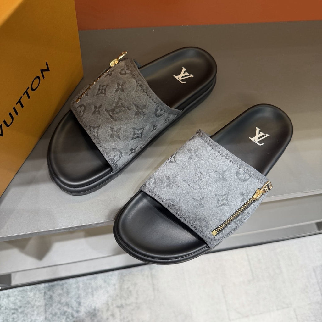 Louis Vuitton Monogram Zip Slide Sandals — front