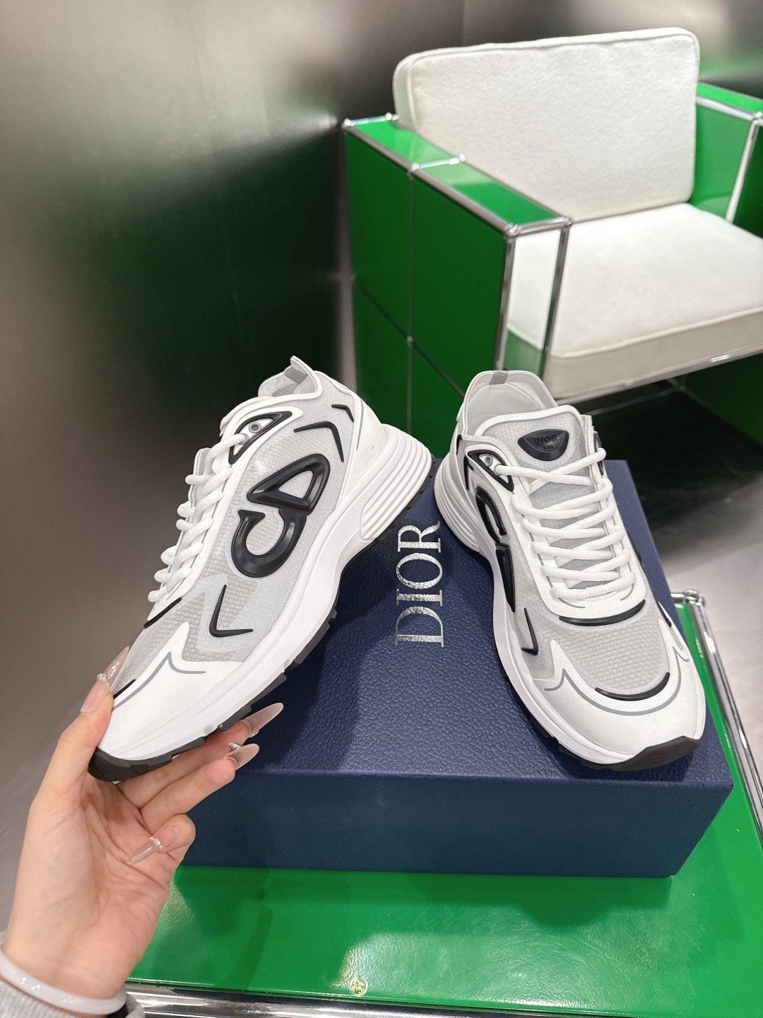 Dior Black and White Accent Low-Top Sneakers — model