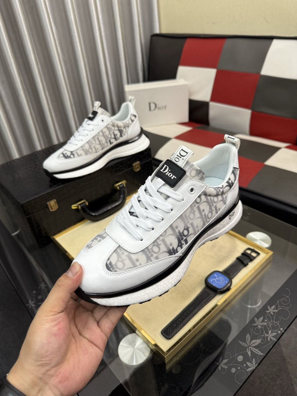 Dior Patterned Panel Low-Top Sneakers — detail