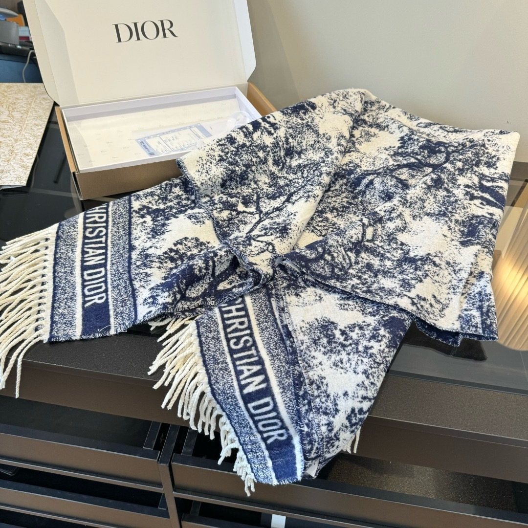 Dior Fringed Toile Square Scarf — front