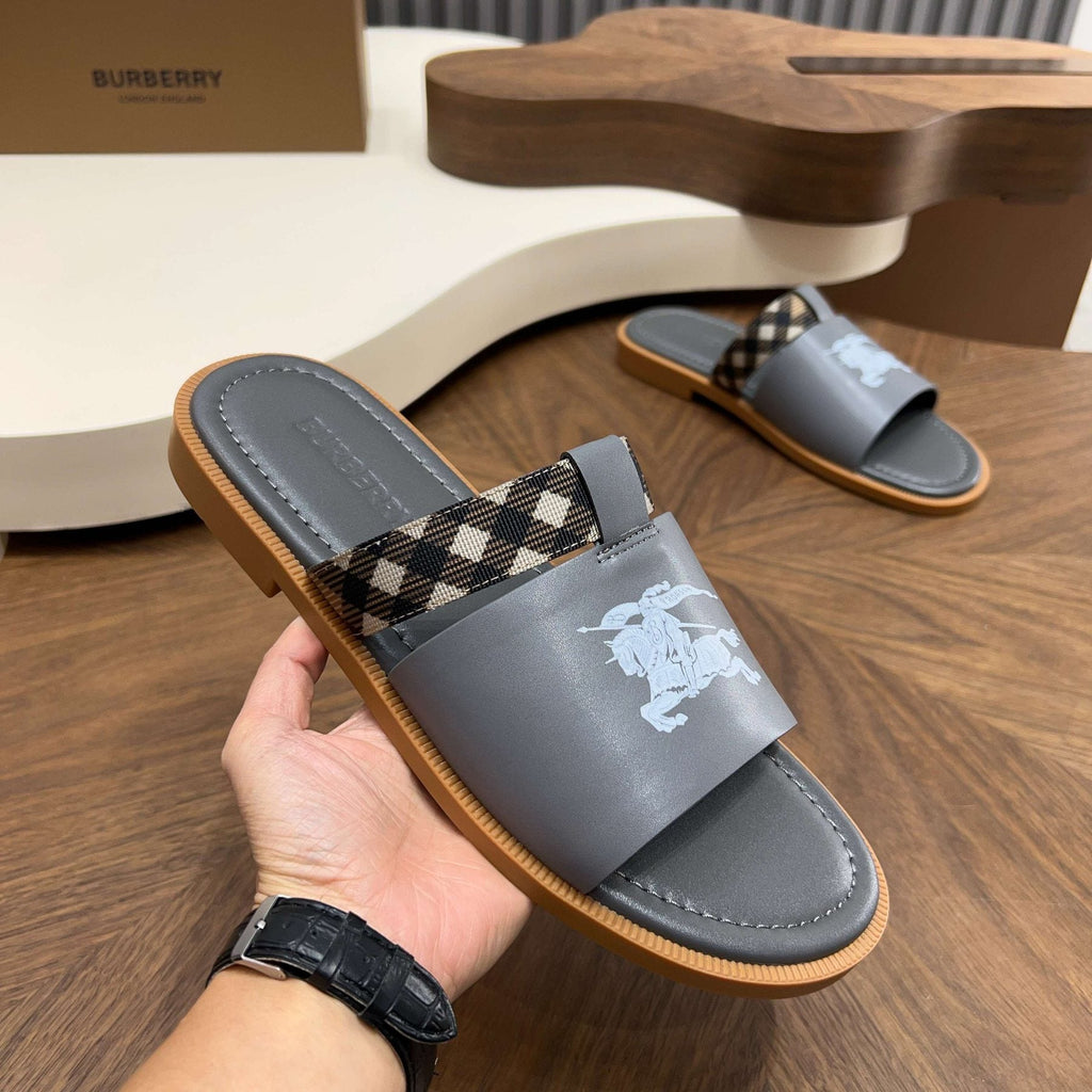 Burberry Checked Accent Slide Sandals — front