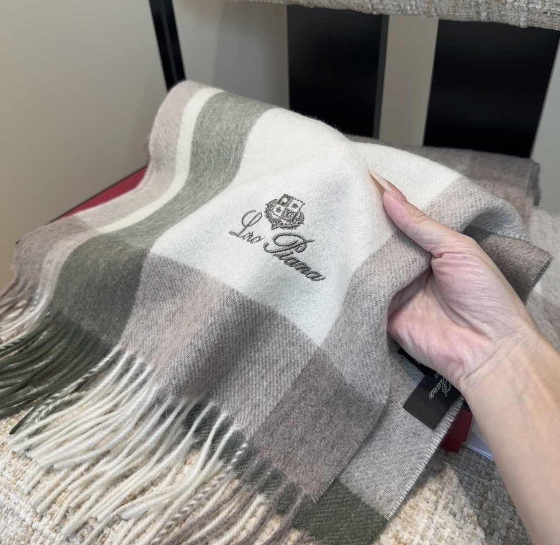 Loro Piana Fringed Plaid Scarf — model
