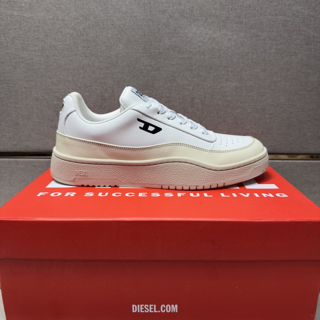 Diesel White Perforated Low-Top Sneakers — side